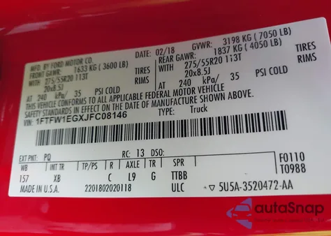 2018 Ford F-150 Xlt from USA, damaged, VIN 1FTFW1EGXJFC08146